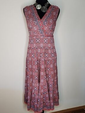 Max Studio Red Floral Midi Dress Flowy Boho Empire Waist Casual Women’s Small